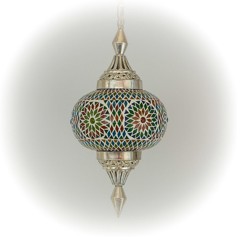 Chartier 1 - Light Chrome Lantern Pendant, Multicolour Turkish Mosaic
