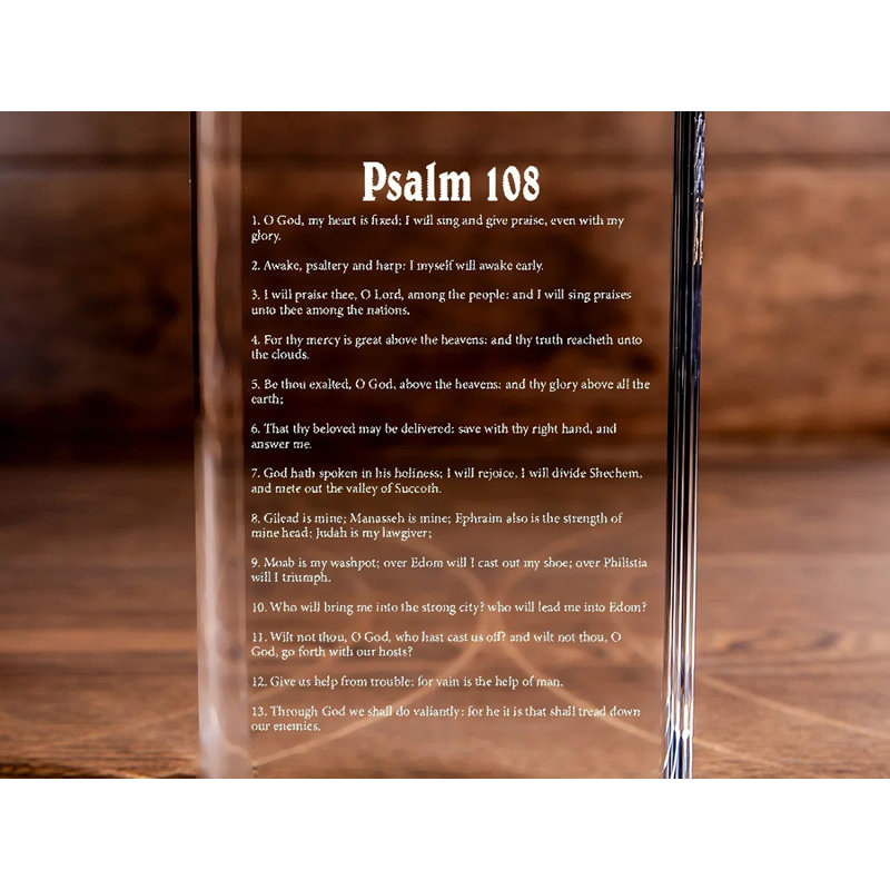 Livre en cristal gravé au laser Psaume 108 - Élégant et croyant pour les croyants dévots, H 8 po x l 6 po x P 2 po