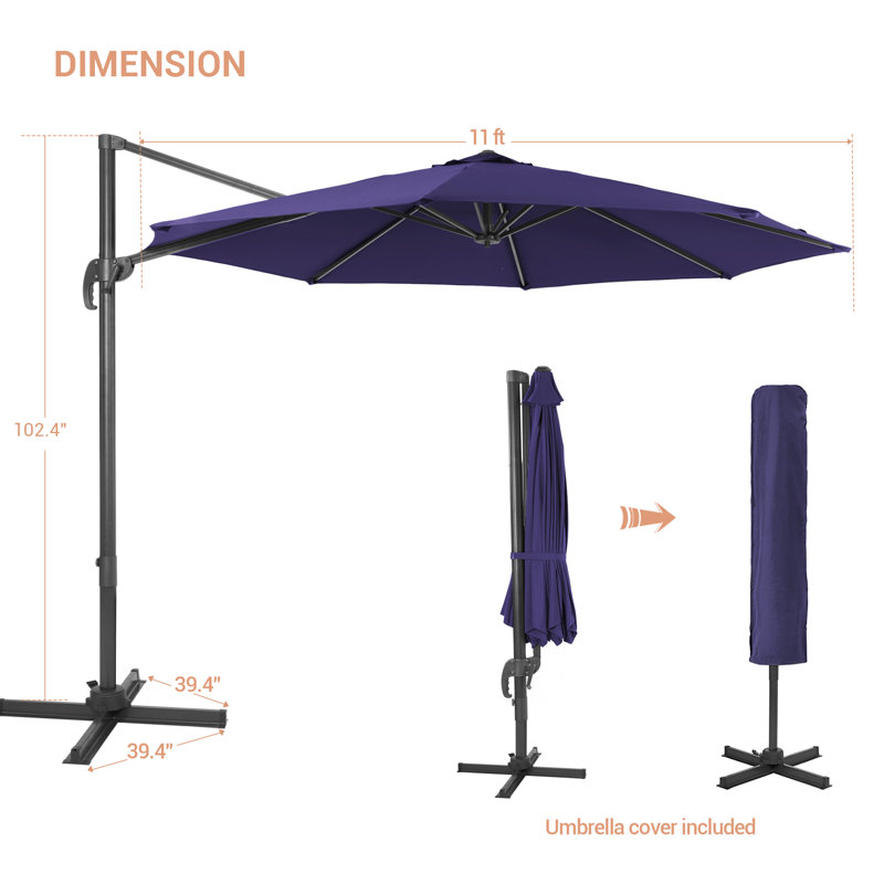 Parasol en porte-à-faux 132 po Rocca, Bleu marine