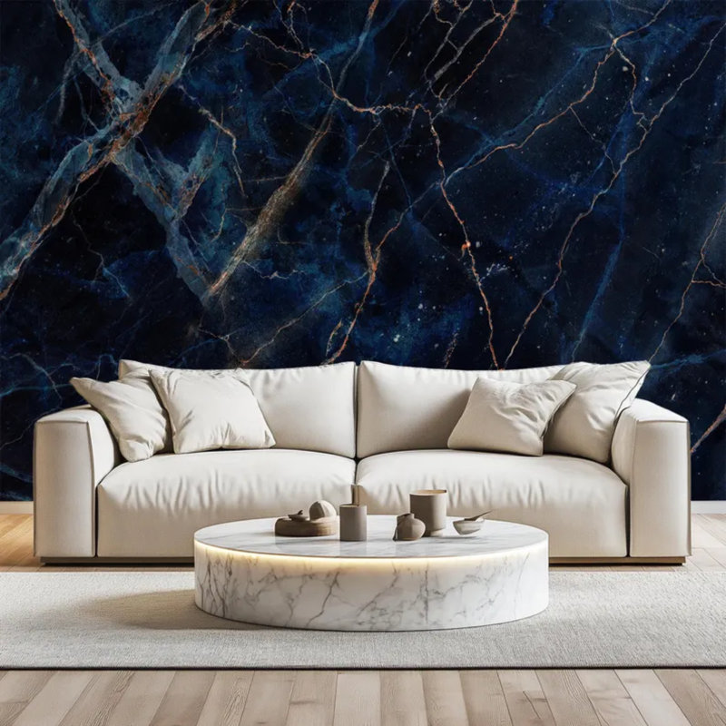 Navy & Gold Marble Stone Wall Mural, 160" L x 108" W