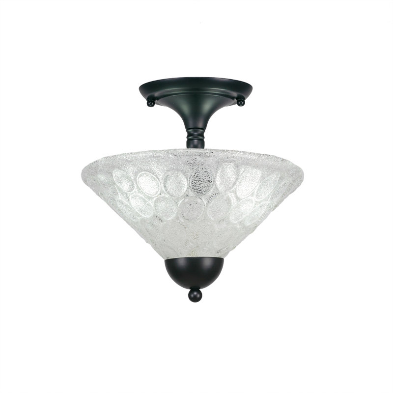 Semi-Flush 2 Bulbs Shown In Matte Black Finish With 12" Italian Bubble Glass