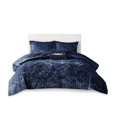 Twin Bedding In Navy Velvet - Fill, Diamond Comforter With Decorative Modern Pillow Fabric , , Ornamental Accent