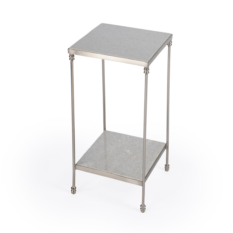 Imogen Iron and Granite Side Table, White/Silver