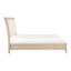 Structure de lit double beige, style classique, tête de lit en similicuir à boutons et structure de rails avec revêtement, inclus