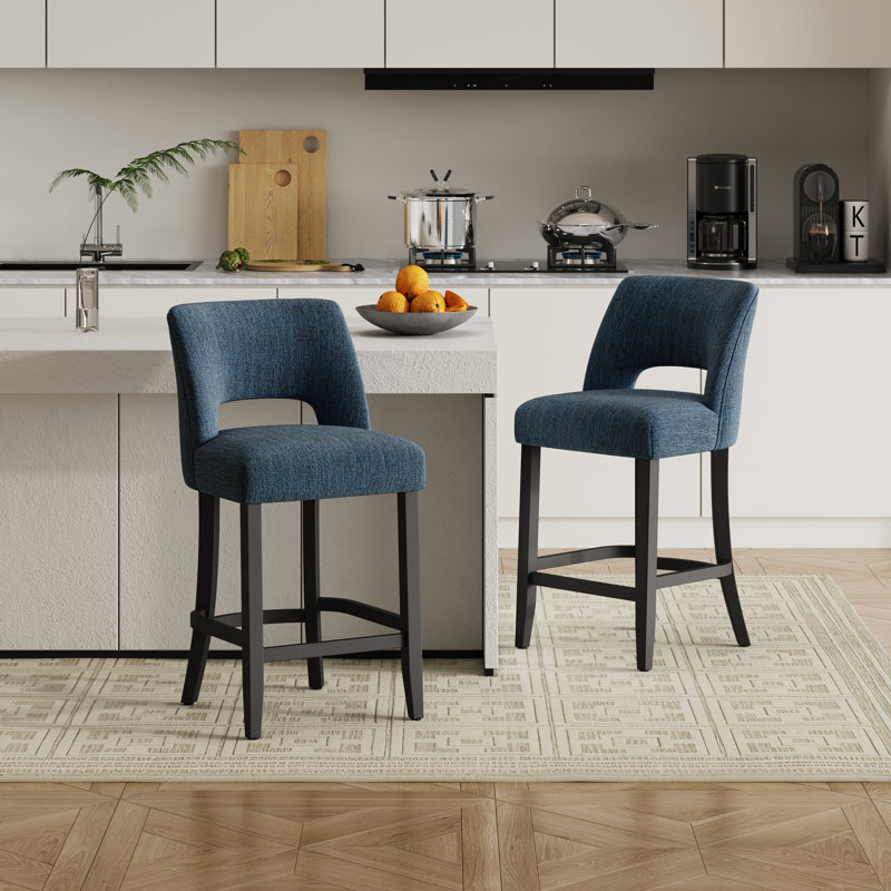 Upholstered Counter Height Bar Stool With Solid Wood Legs, 4, Blue
