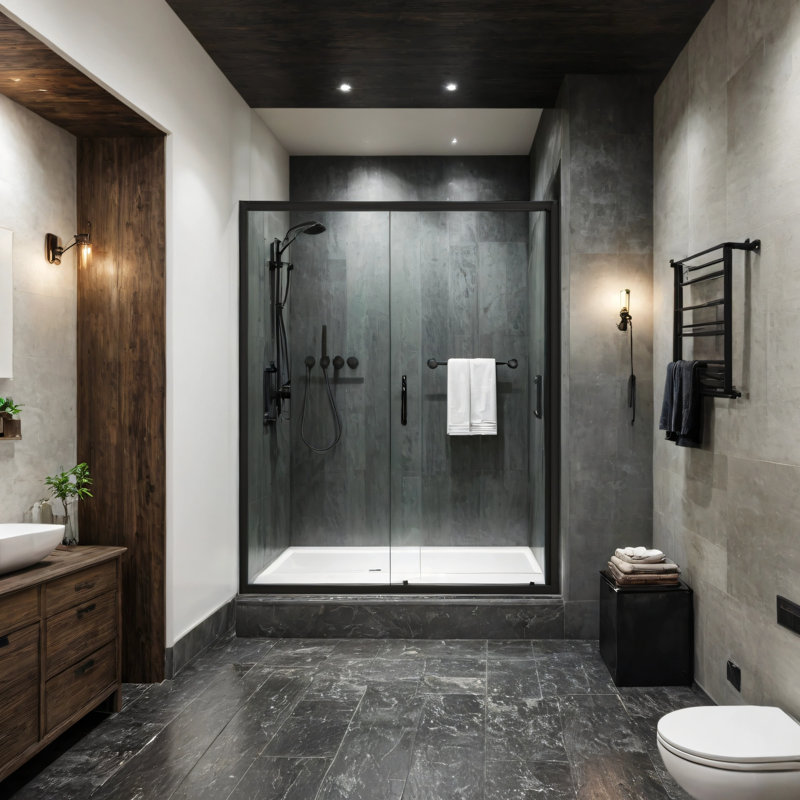 Single Sliding Shower Door Black 