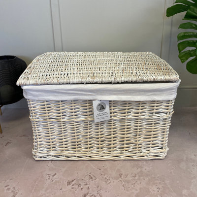 Rectangular Wicker Storage Basket with Lid and Removable Lining