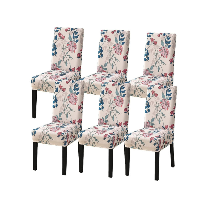 Box Cushion Dining Chair Slipcover, Polyester - Beige/Red Floral
