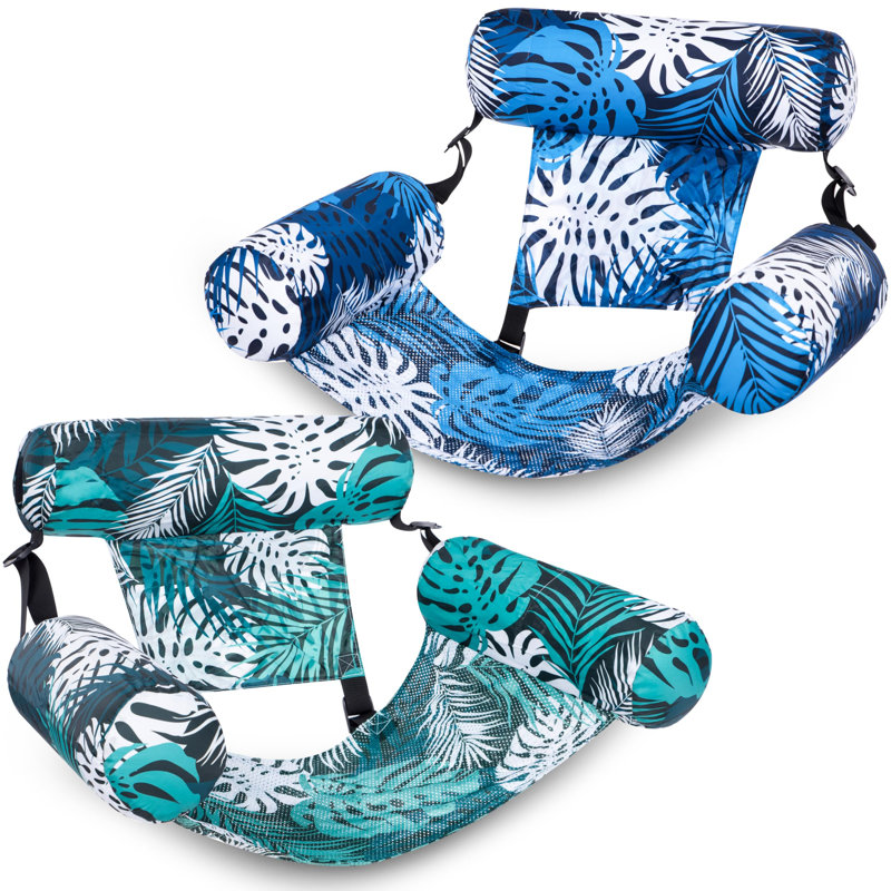 Foldable dual-purpose backrest floating platform - water-based recreational reclining chair floating bed sofa, Green,Blue