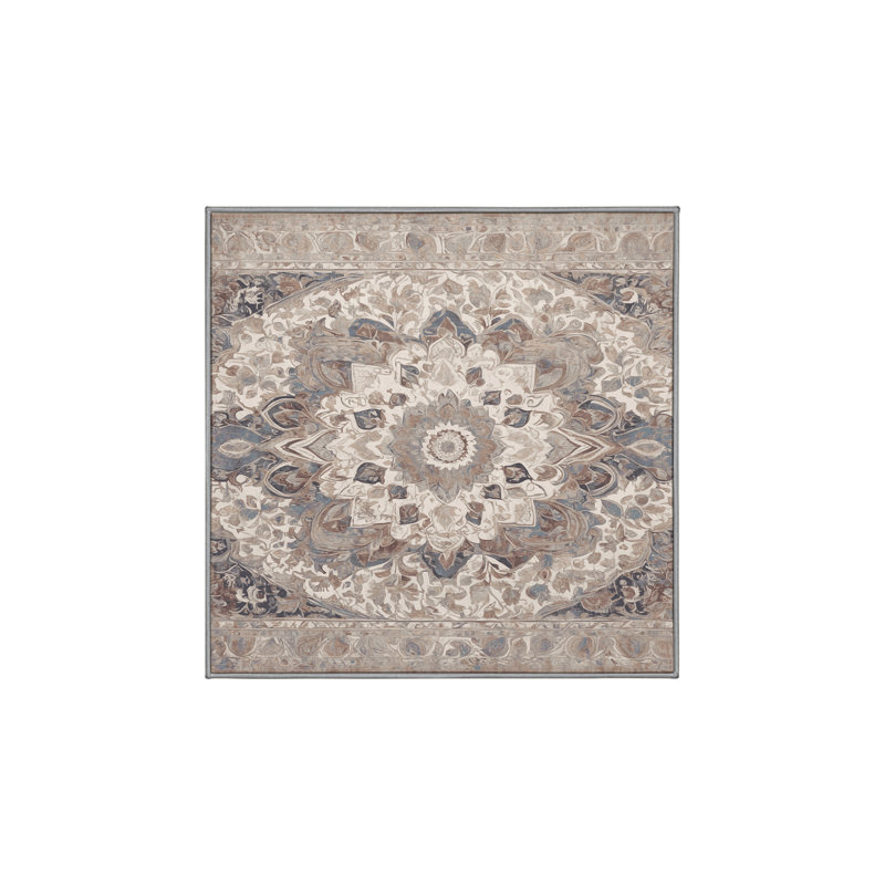 Machine Washable Gray Area Rug, Square 5'