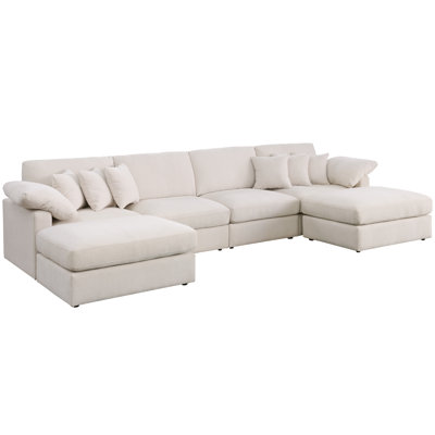 6 - Piece 145.5" U Shape Sectional Sofa Cloud Couch With Removable Ottomans