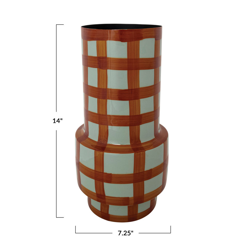 Vase en fer émaillé à motif quadrillé
