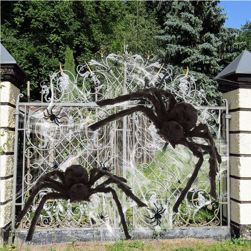 2 pièces d'araignées géantes effrayantes décoratives d'Halloween pour le jardin intérieur extérieur (59 po, 49 po)