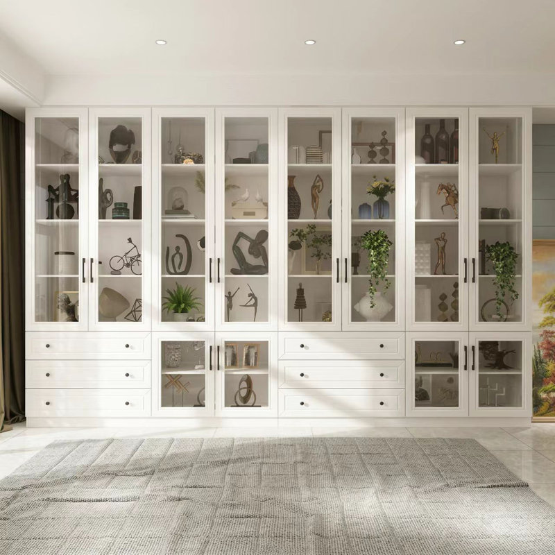 78.7" H x 126" W Display Case Curio Cabinet With Glass Door & LED Light, White