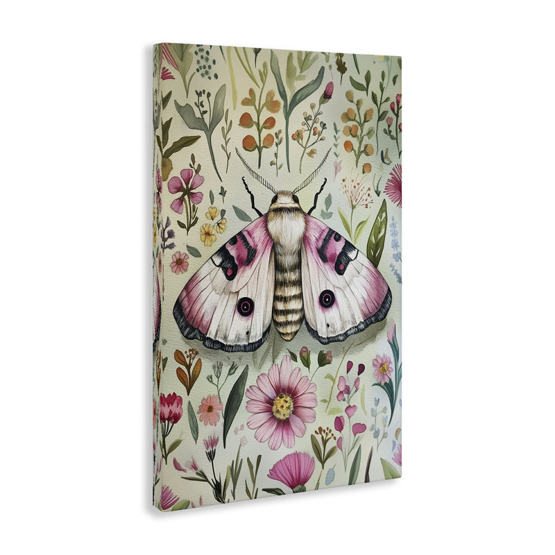 Moth sur toile d'herbes florales, design par The Dutch Lady, H 24 po x l 16 po