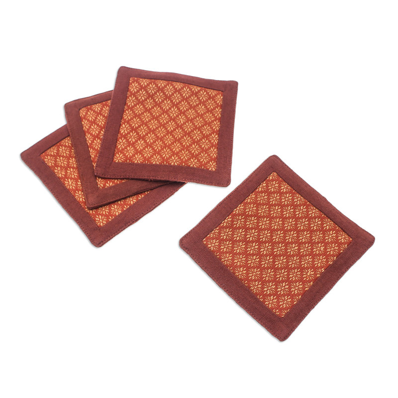  Handmade Marigold Sensations Cotton Coasters (Set Of 4)