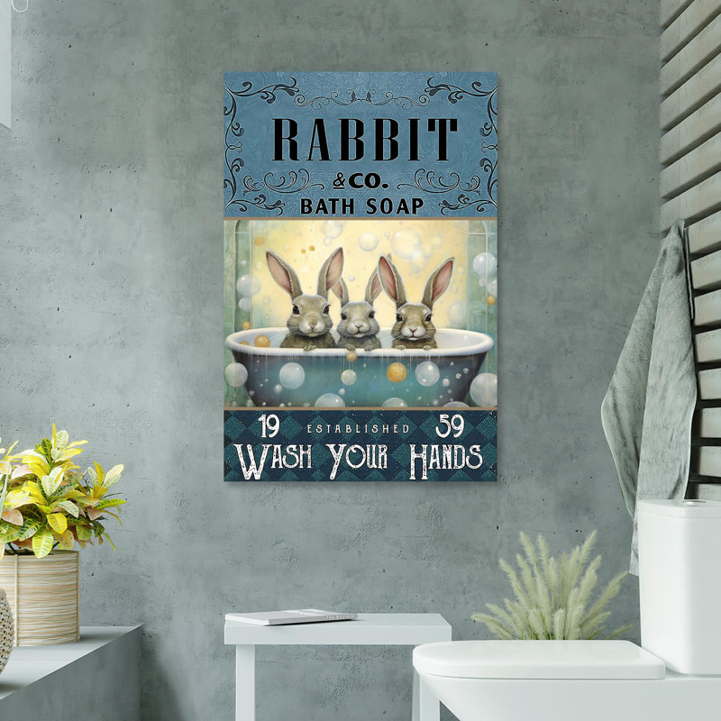 Rabbit Bath Soap - Reproduction d'art graphique sur toile tendue 1 pièce, H 36 po x l 24 po x P 1,25 po