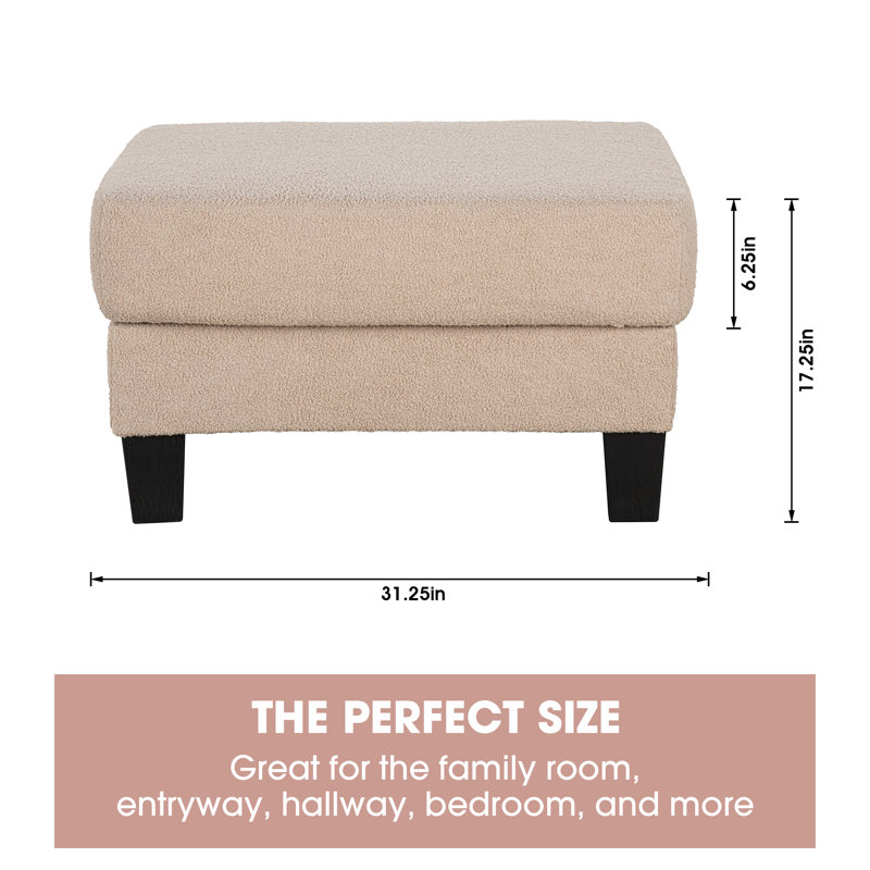 Repose-pieds carré avec rangement 31 po, Mélange de polyester beige / nounours