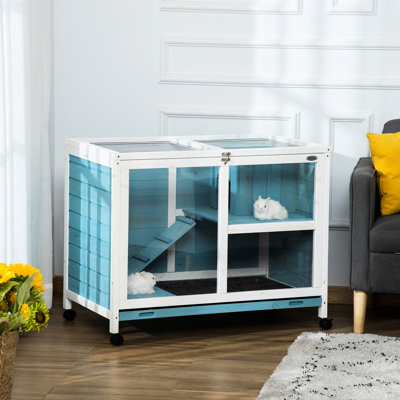 Blue Compact Rabbit Kennel - With Wheels And Waterproofing With Waterproof Wood Cage For Small Pets