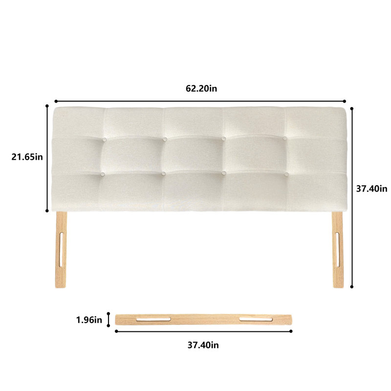 Tête de lit tapissier pour grand lit, motif de losanges capitonné moderne en tissu de lin, tête de lit robuste en bois massif, cadre de lit réglable et fixation murale, beige