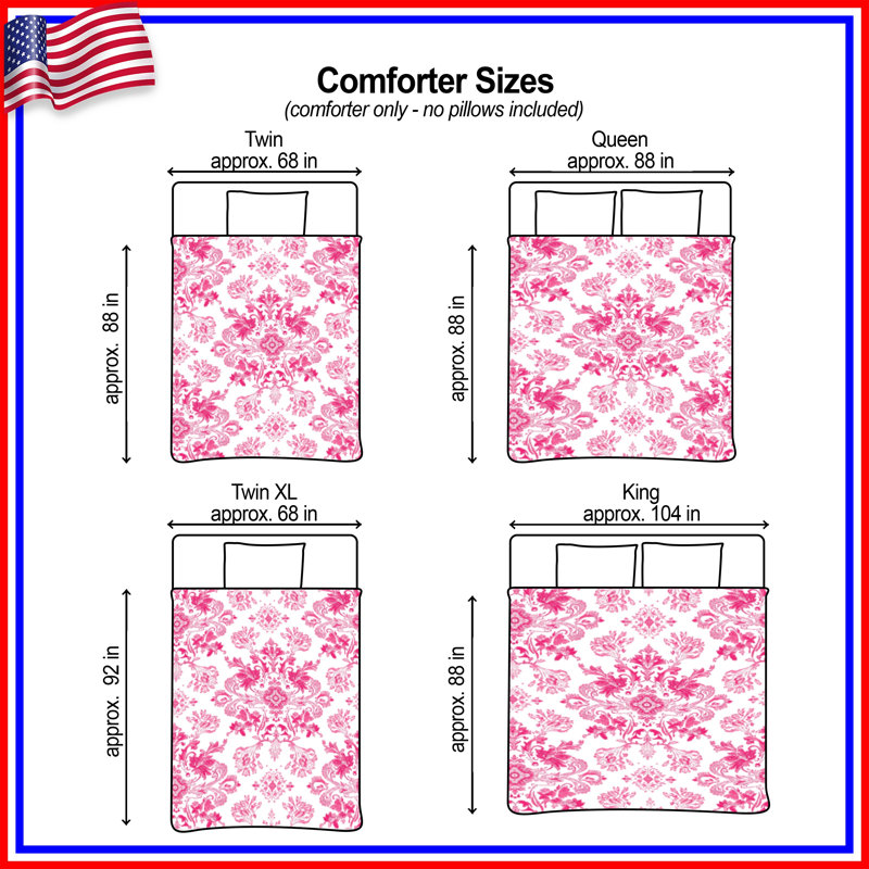 Pink Floral Damask Comforter, Twin Extra Long