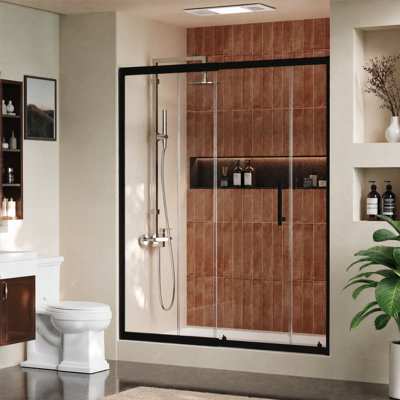 56" - 60" W x 72" H Framed Single Sliding Shower Door, 1/4-in (6mm) Tempered Glass with Easy‑Clean Nano Coating, 4‑Inch No‑Cut Telescoping Width Adjustment, Reversible Left/Right Slide