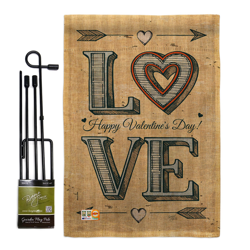 « classic love en toile jute spring », saint-valentin à 2 faces 18,5 x 13 po ensemble de drapeau de jardin