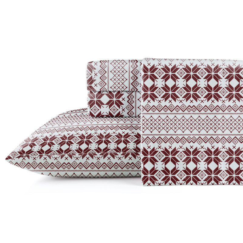Ensemble de draps 100% coton en flanelle imprimée 180 g / m² Pointehaven, Ensemble de draps pour lit simple avec 1 taie d'or