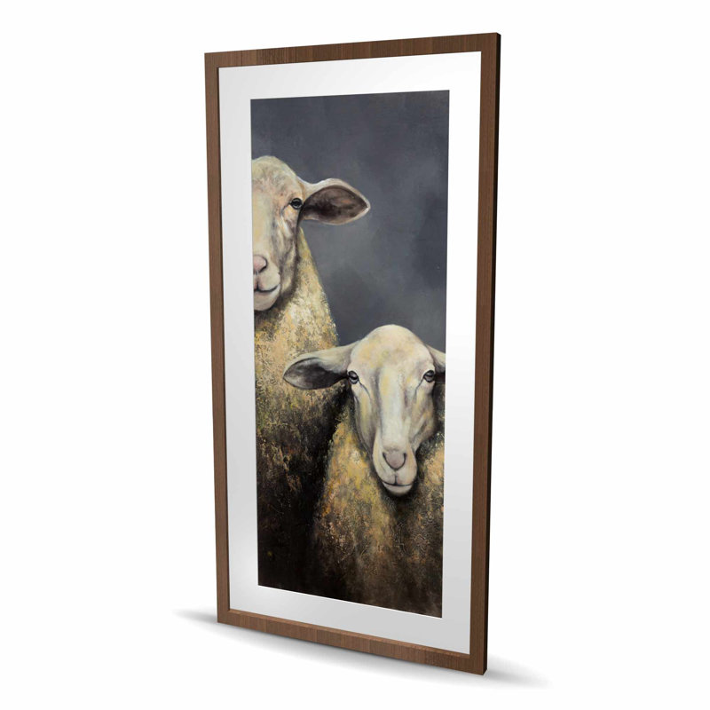 Deux moutons - imprimé mat gris encadré | Décor d'animaux de ferme