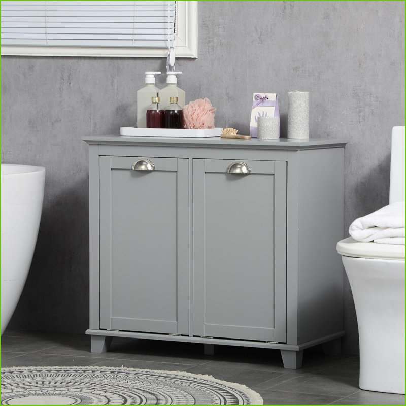 Cabinets: Tilt-Out Laundry Sorter with Two-Compartment Hamper, Slate Gray | Bathroom | Contemporary