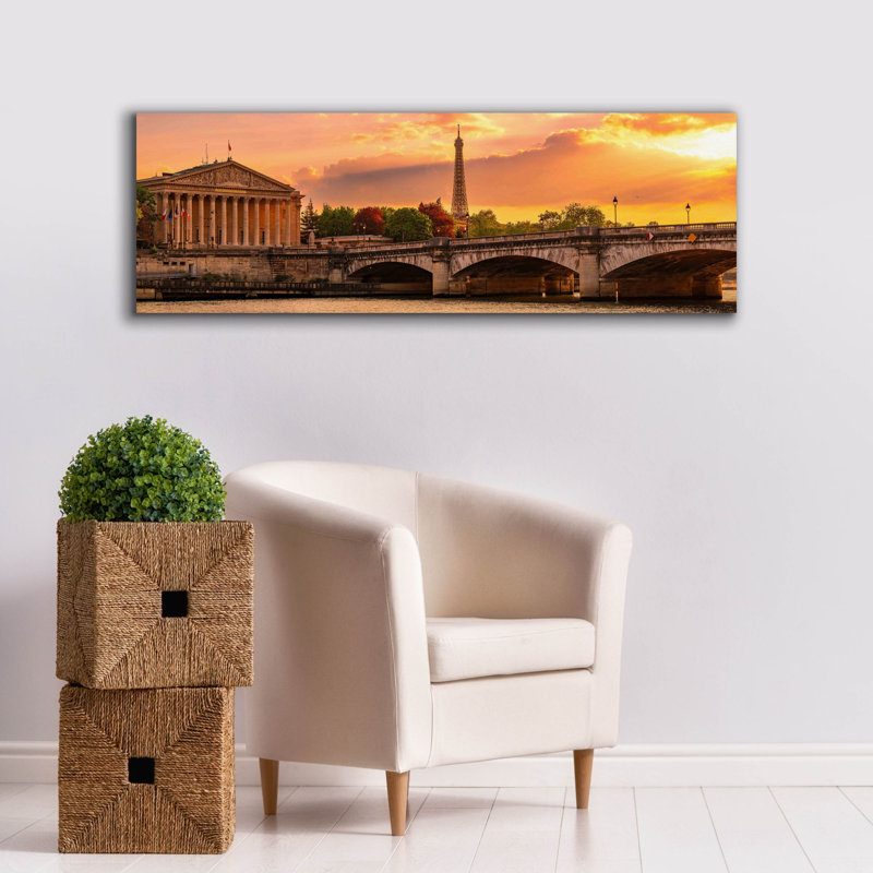 Panorama du pont de la Concorde, Paris, coucher de soleil doré, 60 po x 20 po, H 20 po x l 60 po