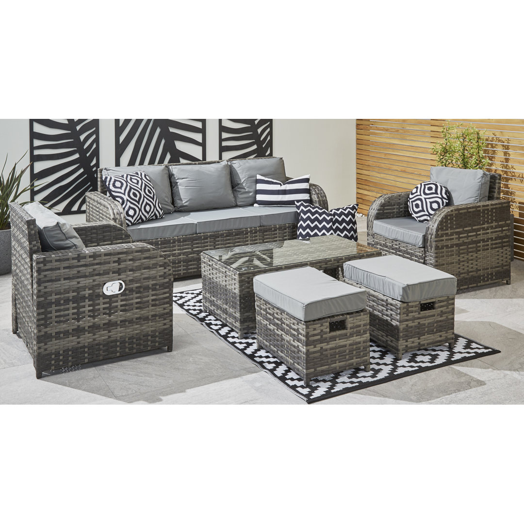 7-Sitzer Lounge-Set Sevierville aus Rattan mit Polster