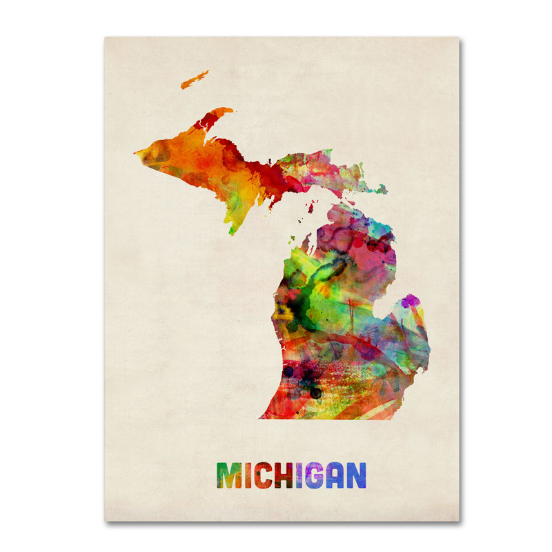 « michigan map », impression sur toile tendue, H 47 po x l 35 po x P 2 po