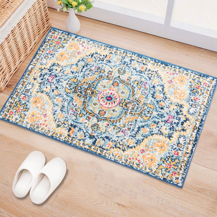 Furtado Oriental Blue/Orange/Yellow Area Rug