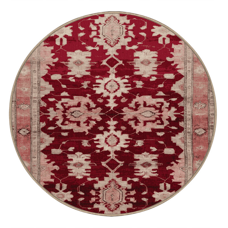 Tapis beige surteint lavable à la machine, Rond 3 pi