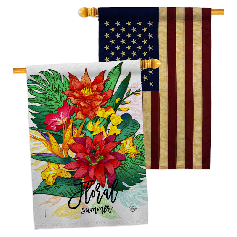 Drapeau de maison d'été en polyester à 2 côtés 3 pi 3 po x 2 pi 3 po Summer Floral
