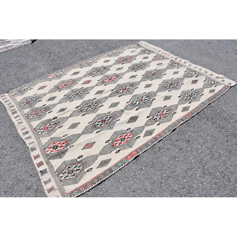Tapis kilim Anatolian turc fabriqué à la main à motif oriental authentique SN-4520 noir / beige