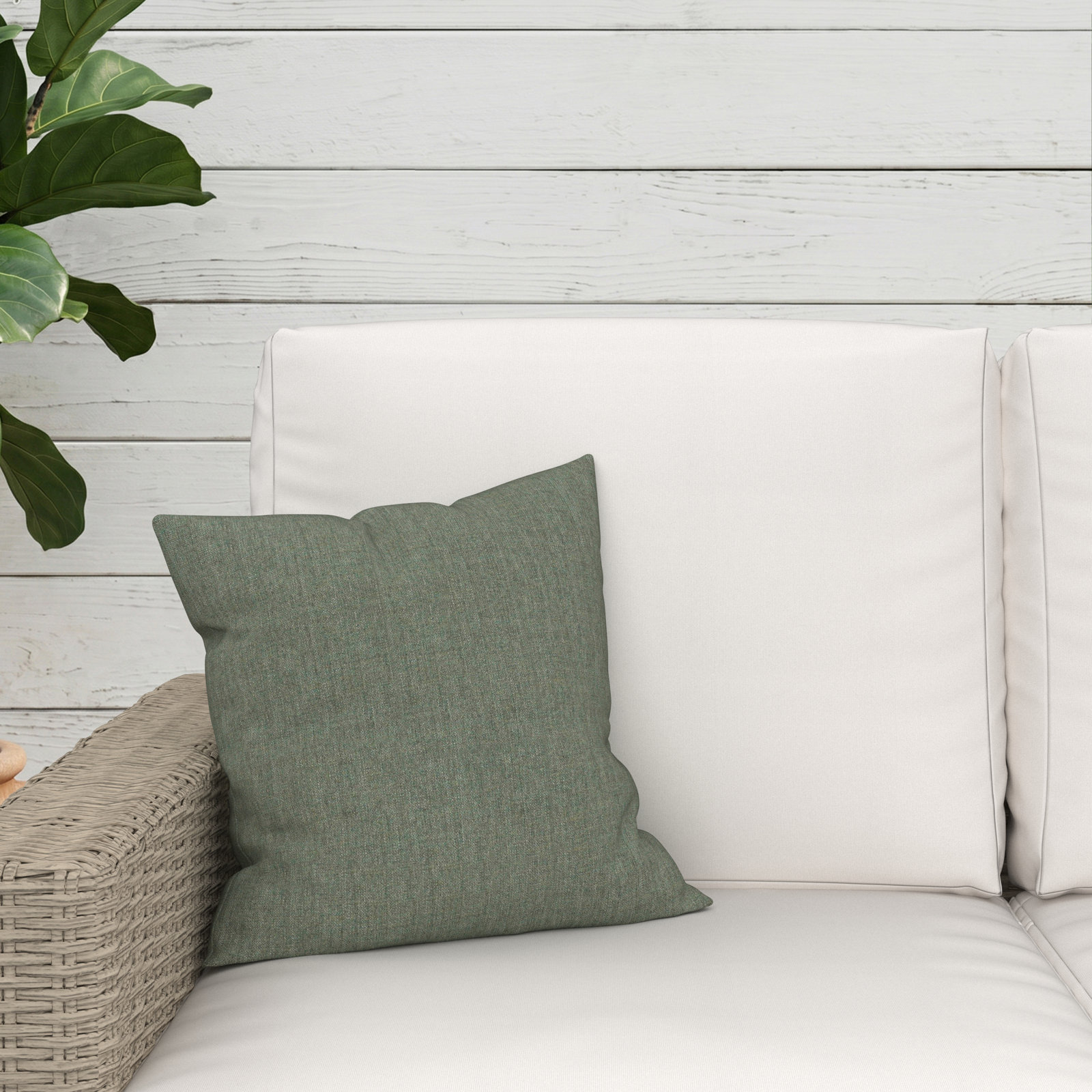 Sunbrella® Throw Pillow, Square 16", Sunbrella® Cast Sage