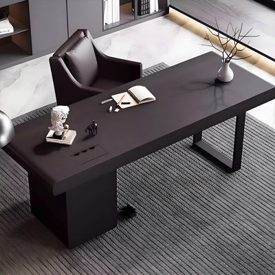 Modern Minimalist Black Solid Wood Multi-Layer Board Desk