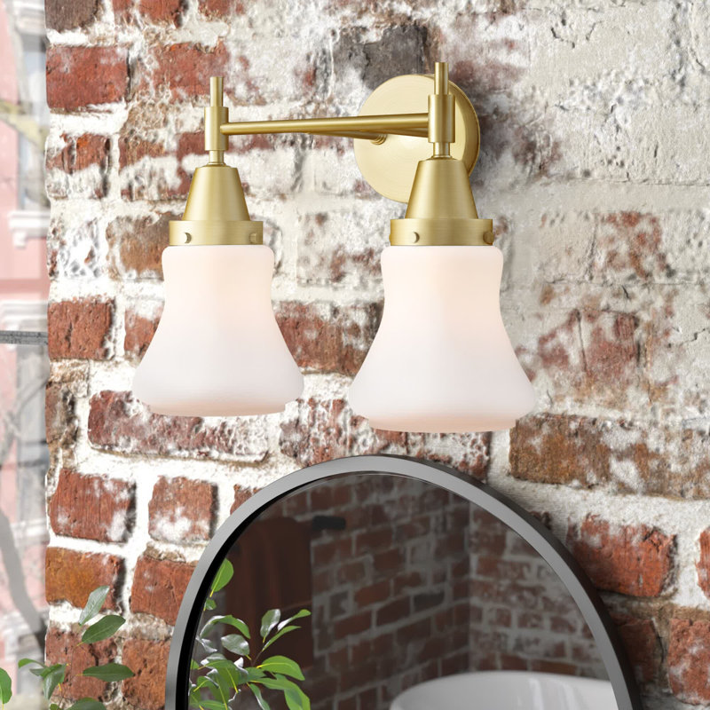 Éclairage pour meuble-lavabo à 2 lumières à intensité variable Gayle, Blanc mat, Laiton satiné, Ampoule DEL rétro 4 watts