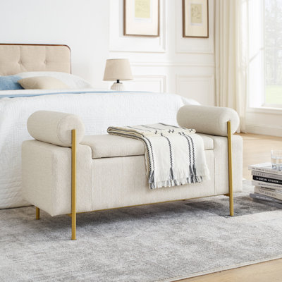 Élégant banc de rangement rembourré avec accoudoirs et pieds cylindriques pour le couloir 