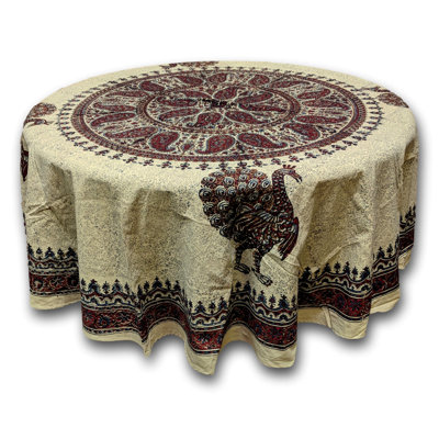 Grigsby Block Print Peacock Paisley Cotton Tablecloth