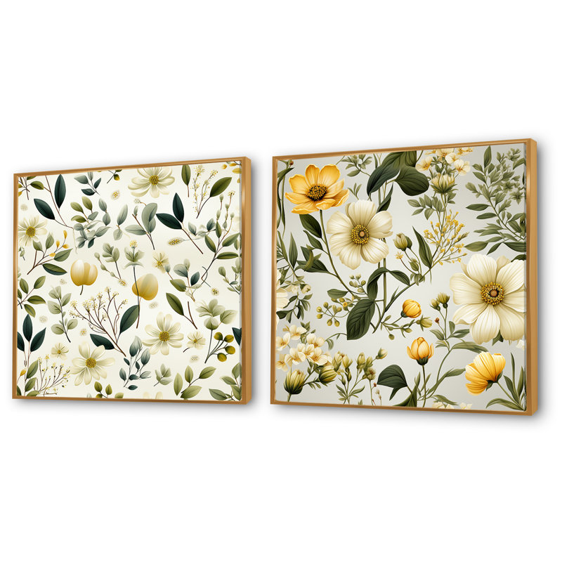 «Cheve - Abstract Botanicals», ensemble de 2 reproductions d'art sur toile, Cadre flottant doré, H 16 po x l 33 po x P 1 po