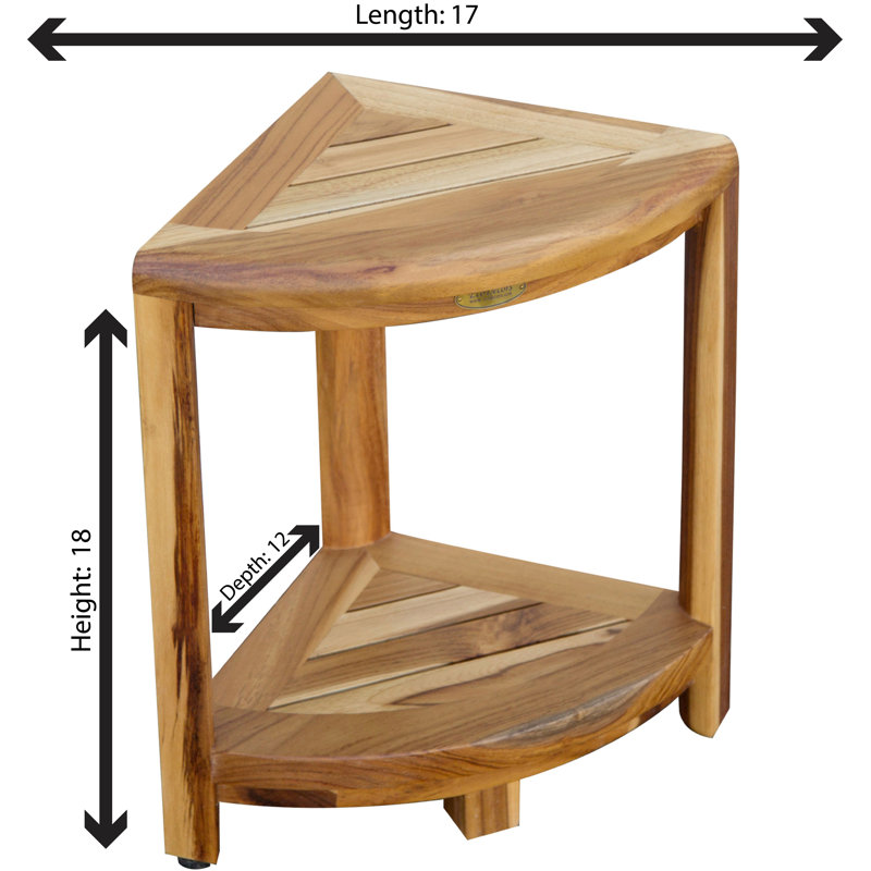EcoDecors, 17", Teak Corner Shower Shelf, Teak shower Stool, Small Bathroom Bench, Teak Corner Shelf Storage, in EarthyTeak™