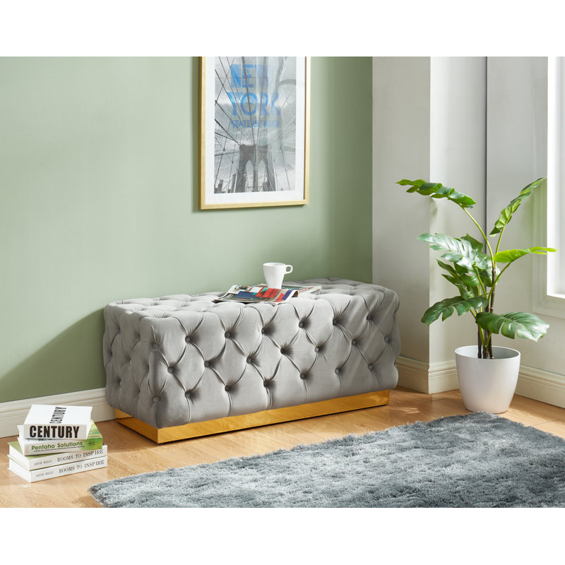 Brandace Velvet Upholstered Bench, Gray