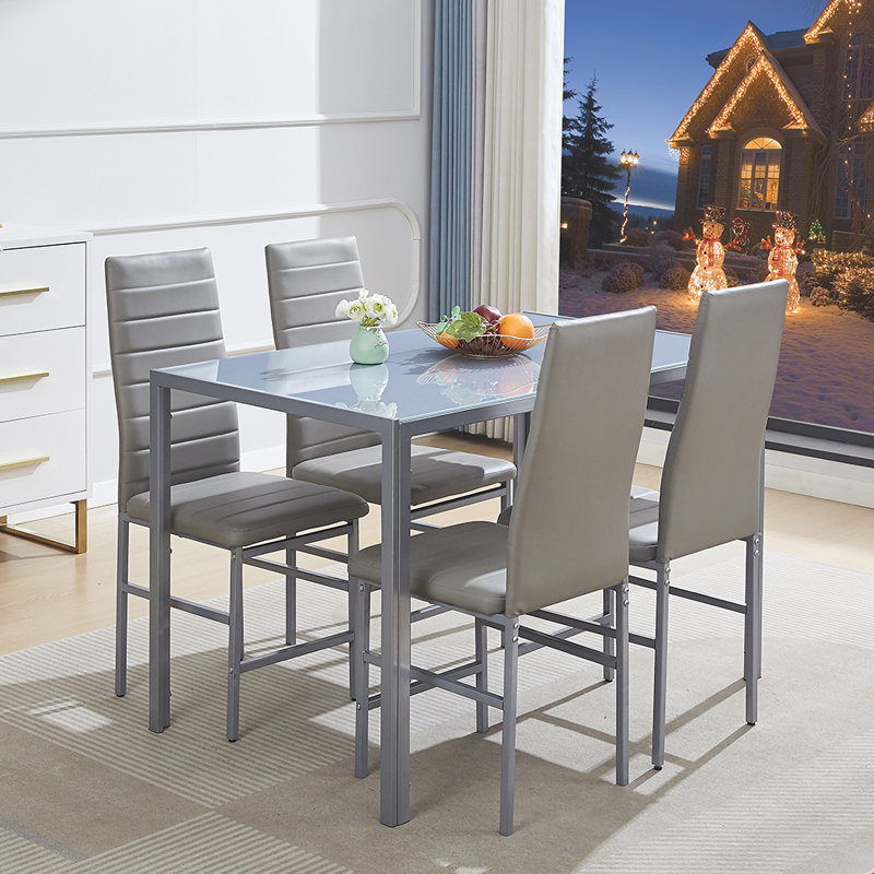 4 - Person Dining Set, Light Grey, Grey