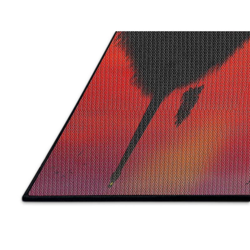 Tapis noir/rouge/orange tissé à la machine, Rectangle 5 pi x 8 pi
