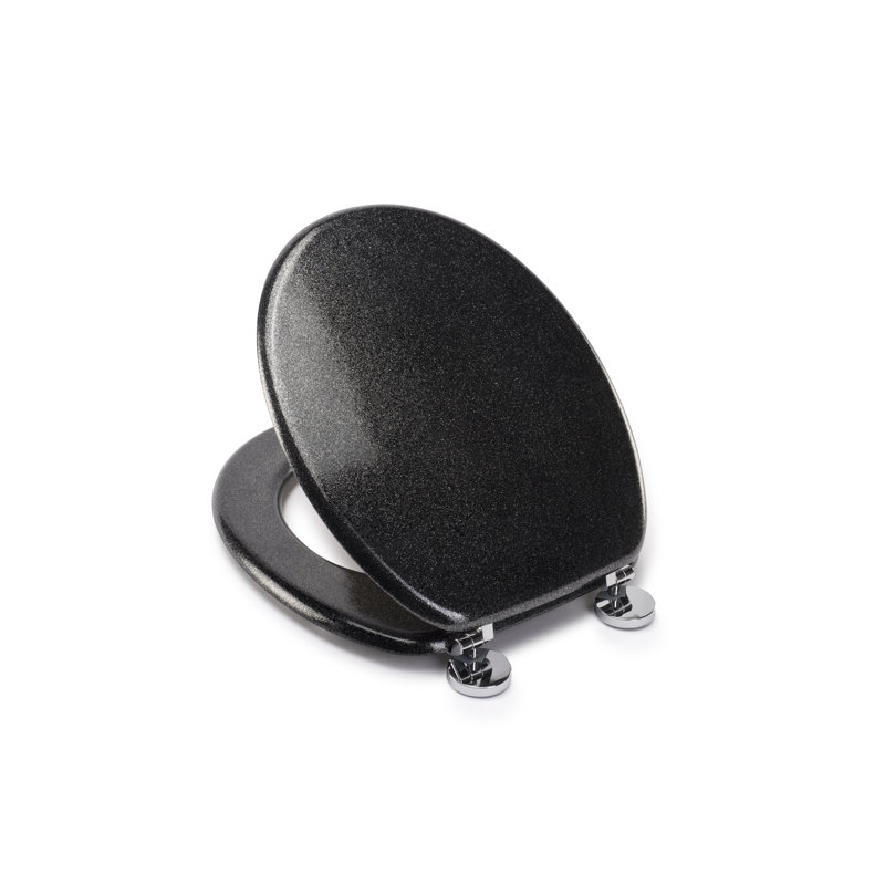 Flexi-Fix Quartz Toilet Seat - Adjustable Hinges with Top & Bottom Fixings Included and Rust & Stain Free Chrome Hinge Covers, Antibacterial Treated Surface (Glitter)