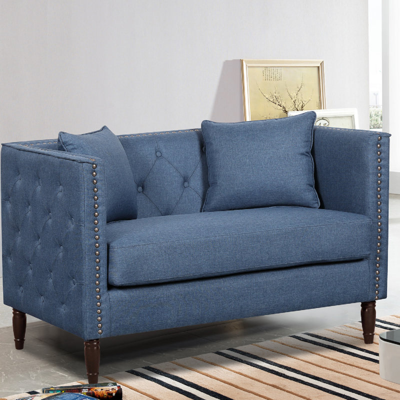 Causeuse Chesterfield en lin 49,6 po Meaghan, Bleu océan