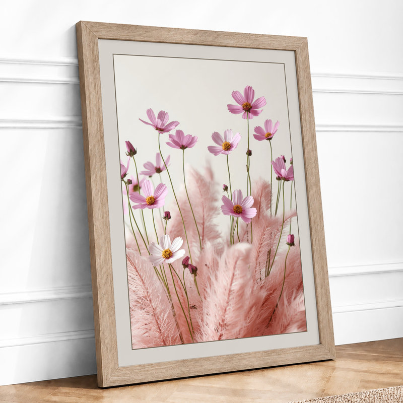 Cosmos in Bloom Botanical - Framed Print, A2 - 59.4 x 42.0 cm, Oak